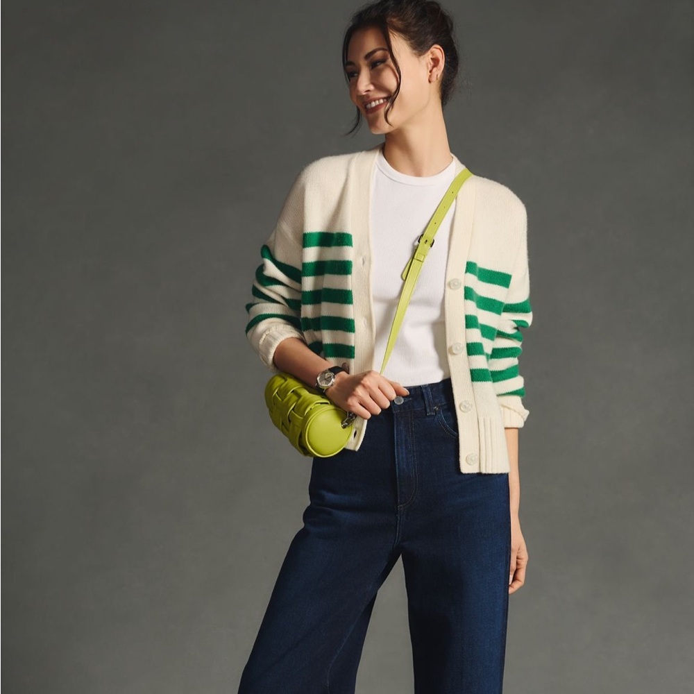 Kule Raffa Cashmere Blend Striped Cardigan - Green and cream - Picture 7 of 8